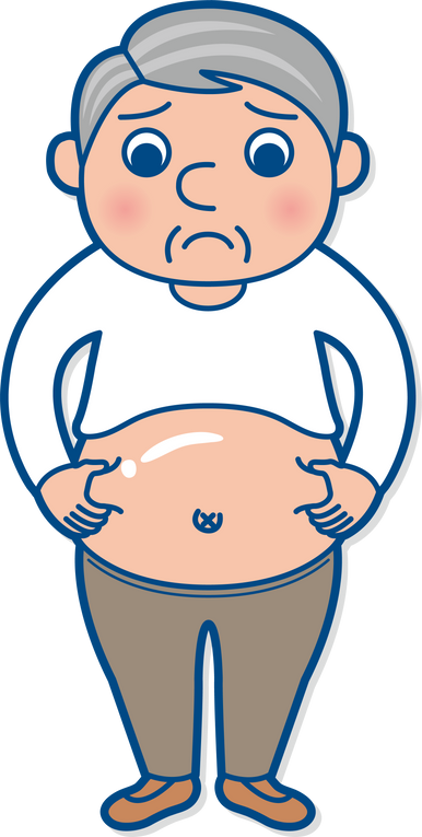 OBESE MIDDLE-AGED MAN PINCHING A FAT STOMACH